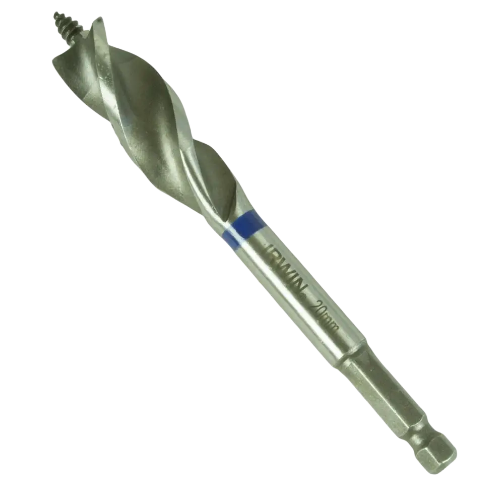 Metallinen puupora irwin power 20 mm naulaiselle puulle spiraalijyrsimellä ja kuusikulmaisella kiinnityspäällä