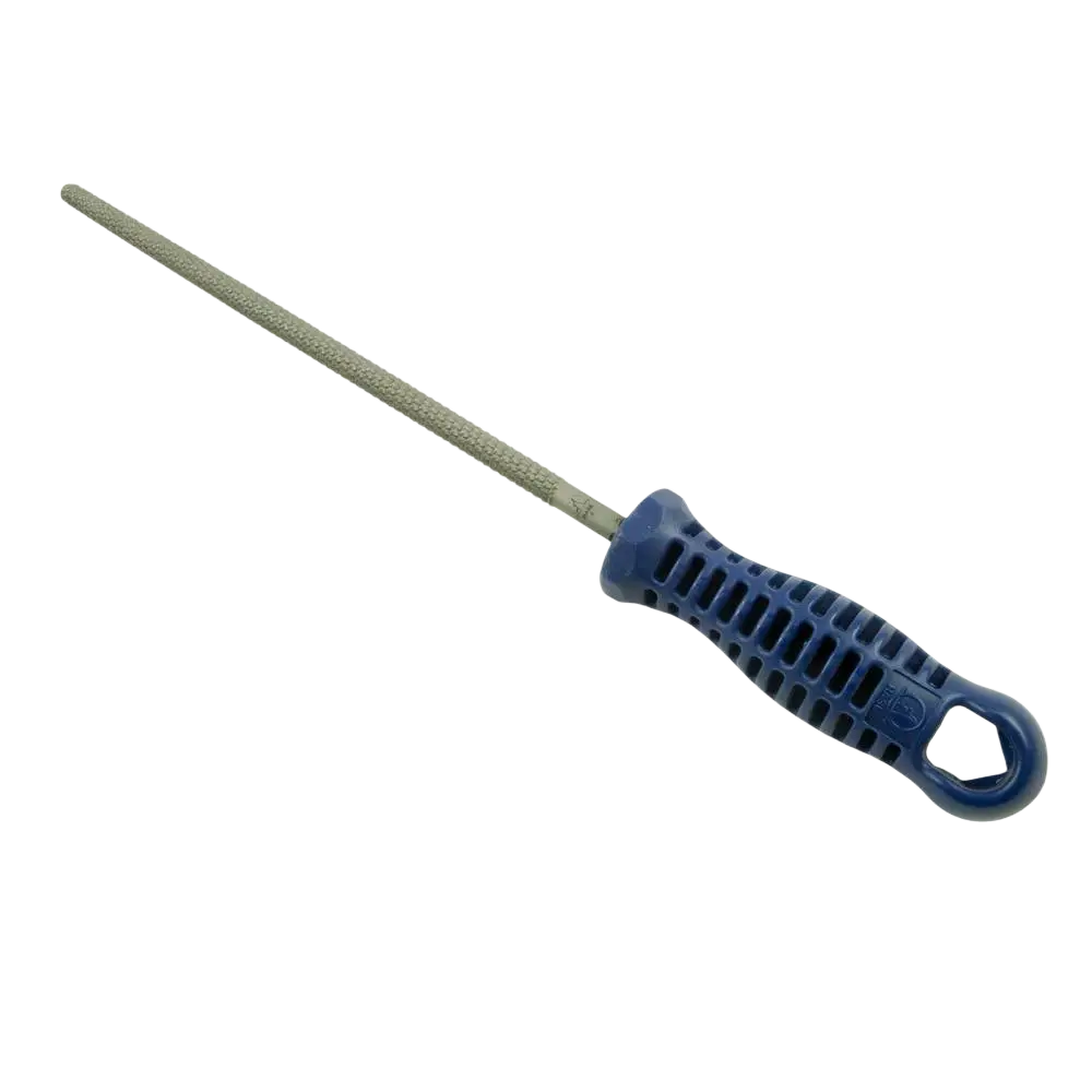 Puuraspi hase 200 mm pyöreä kahvalla sinisellä muovikahvalla ja teksturoidulla metallipinnalla