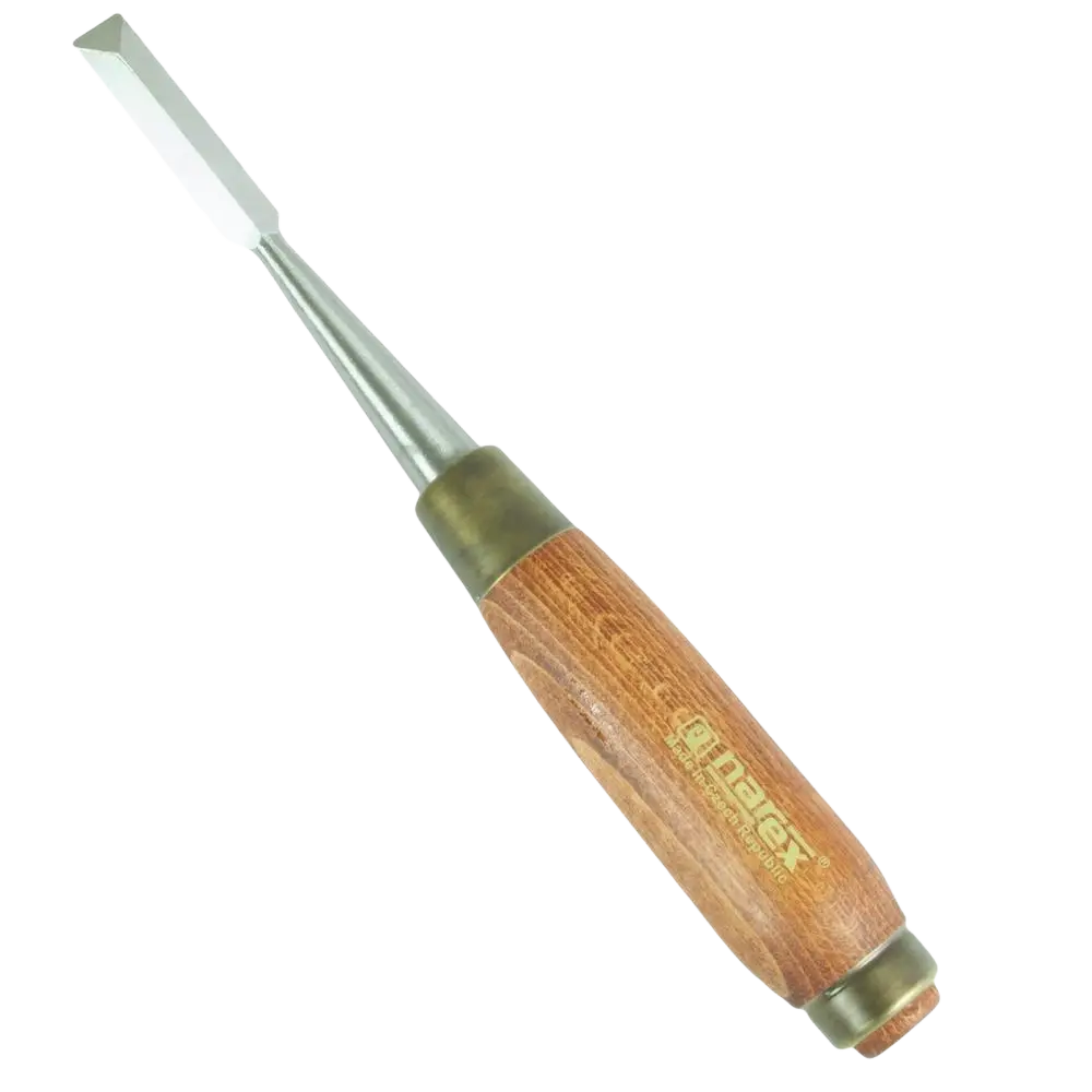 Puutaltta narex dovetail 13 mm puukahvallinen kaiverruspiikki kiiltävällä metalliterällä ja messinkisillä holkeilla