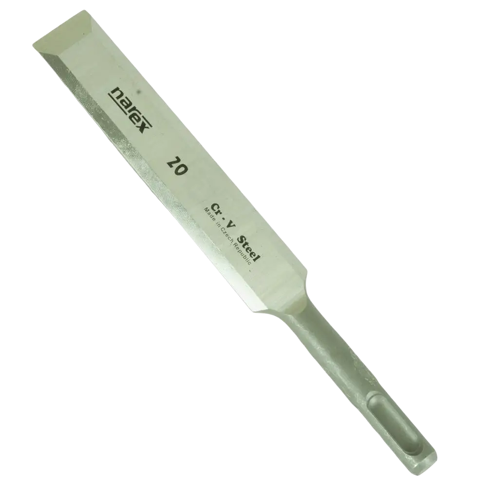 Puutaltta narex sds 20 mm leveä litteä piikka cr-v terästä harmaalla mattapinnalla ja teksturoidulla kahvalla