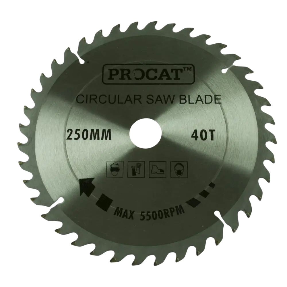Hopeanvärinen procat pyörösahanterä 250 mm halkaisijalla ja 40 hampaalla keskireiällä 30 mm