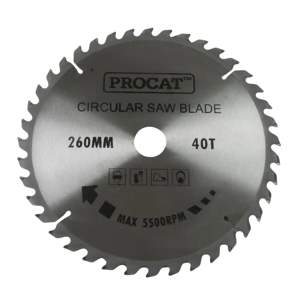 Procat pyörösahanterä 260 x 40h metallinhohtoinen 40-hampainen terä max 5500rpm merkinnöillä
