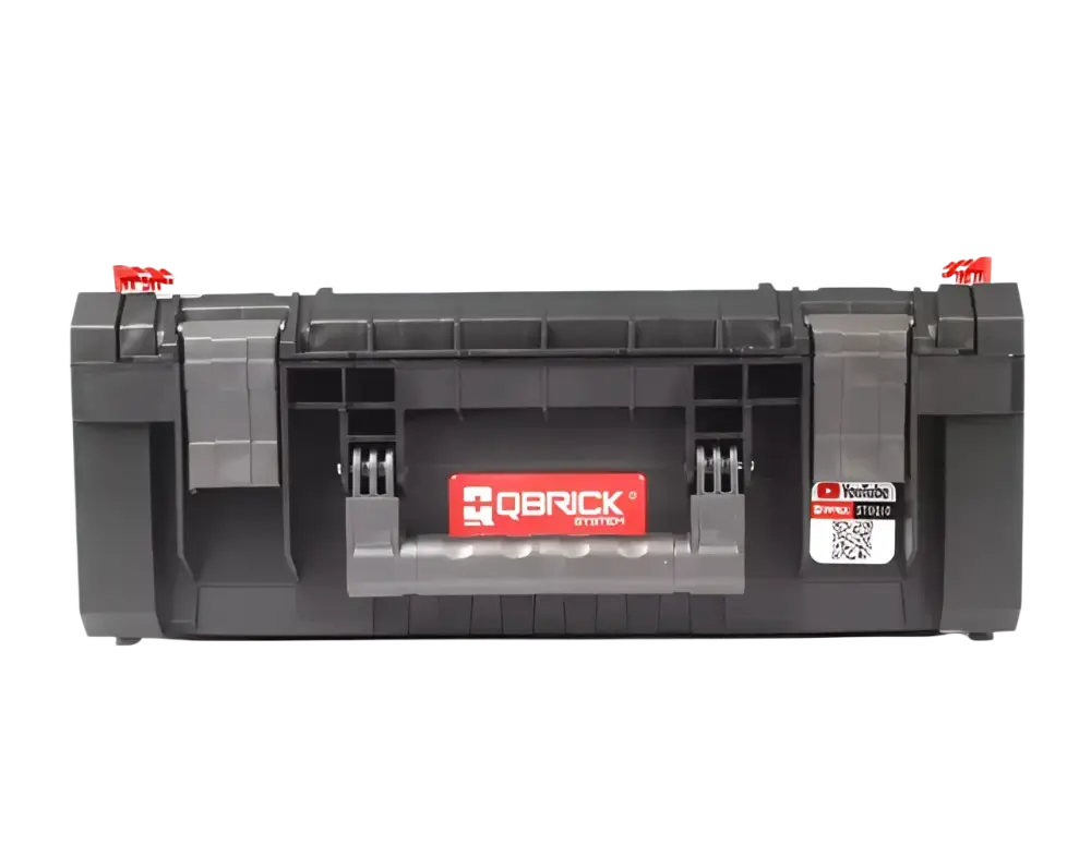 Qbrick system pro pakki pieni musta ja harmaa venyttävä työkalupakki punaisella brändäyksellä