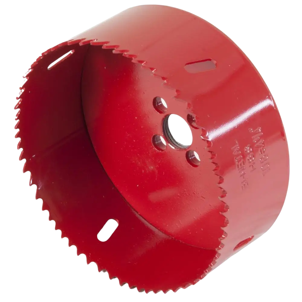 Punainen metallinen reikäsaha procat 108 mm serratoidulla leikkaavalla reunalla ja neljällä kiinnitysreiällä