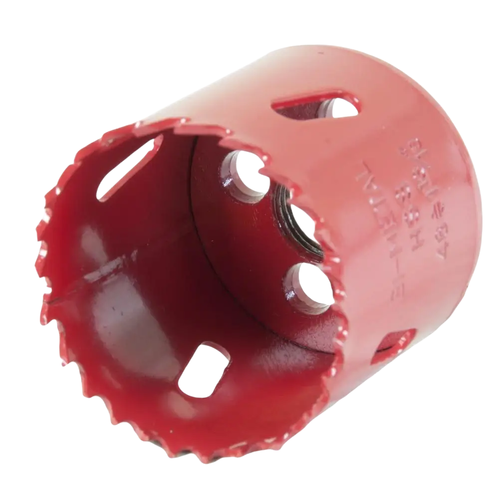 Punainen bimetalli reikäsaha reikäsaha procat 46 mm serratoidulla leikkaavalla reunalla ja useilla kiinnitysreiillä
