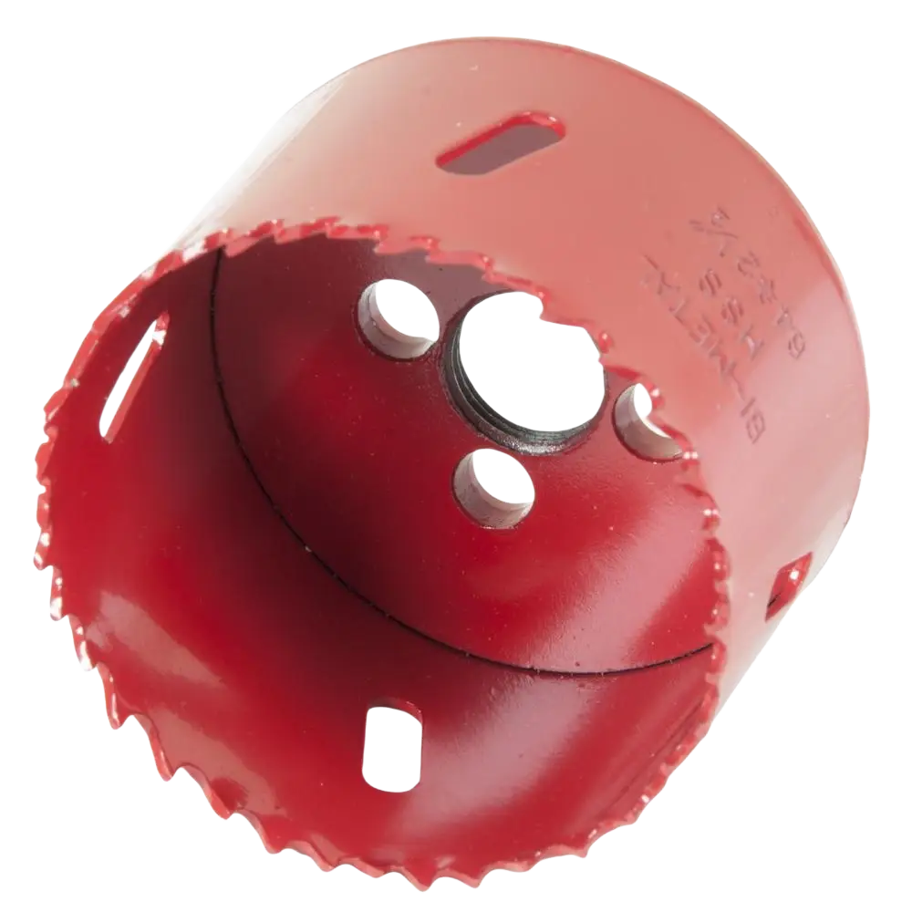 Punainen metallinen reikäsaha procat 64 mm serratoidulla leikkuureunalla ja kolmella kiinnitysreiällä