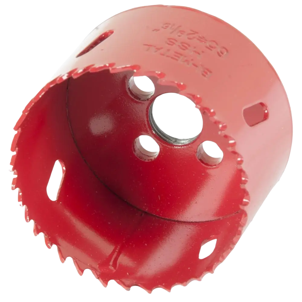 Punainen bimetalli reikäsaha procat 65 mm serrated leikkuureunalla ja neljällä kiinnityskololla