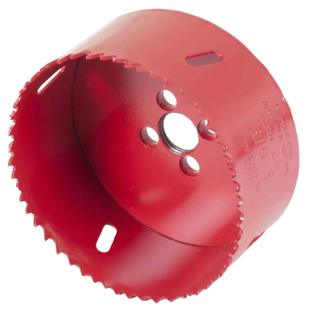 Punainen bimetalli reikäsaha procat 92 mm serrated terällä ja neljällä kiinnitysreiällä