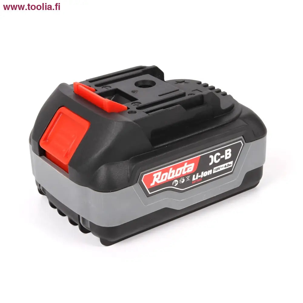 Robota li-ion akku 18V 4Ah musta ja harmaa akku punaisilla korosteilla