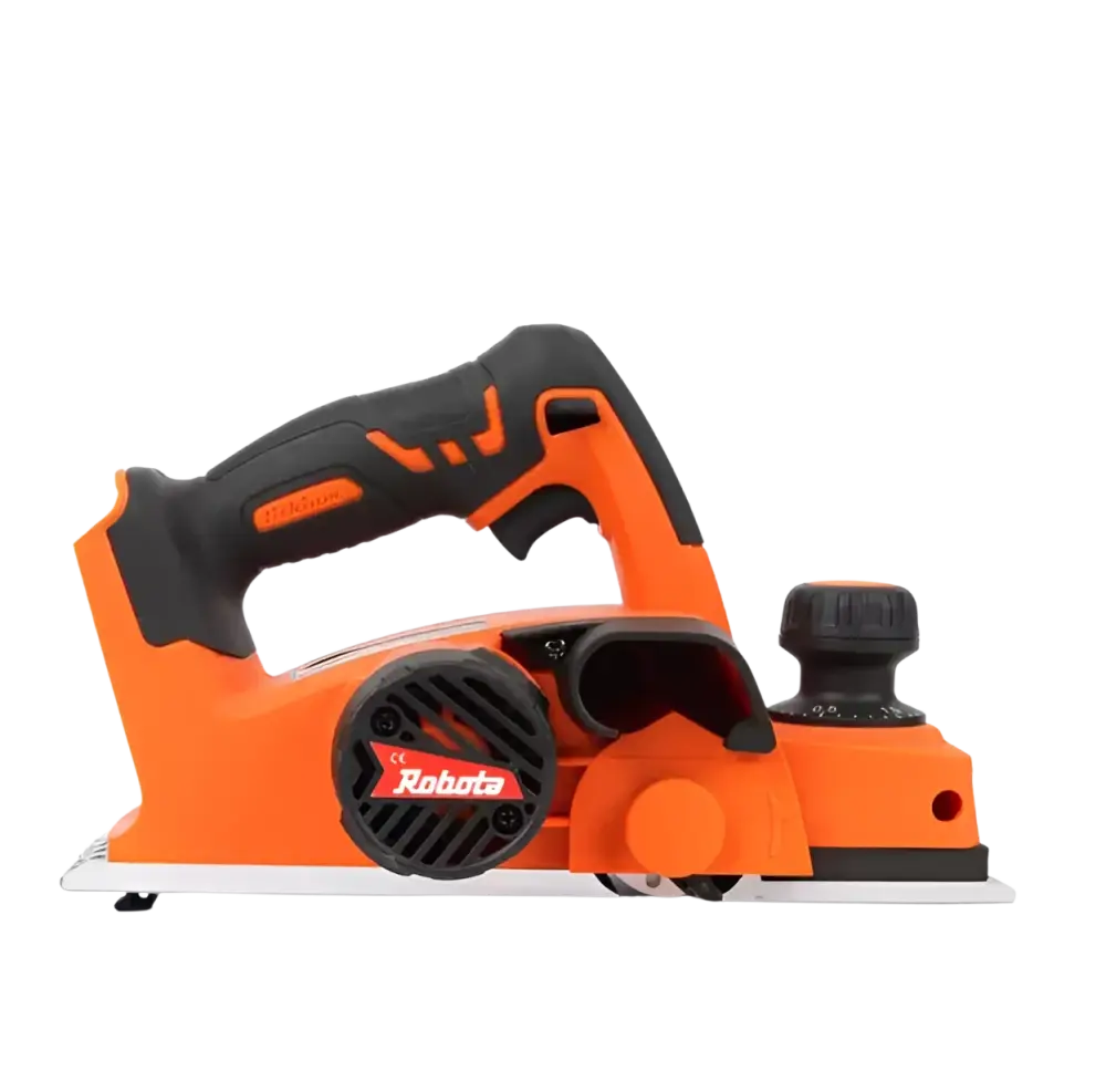Robota akkuhöylä dc-p 18v runko oranssi ja musta kannettava höylä ergonomisella kahvalla höyläysleveys 82mm