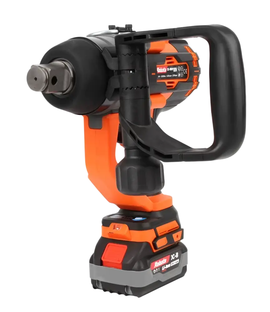 Robota dc-biw18v oranssi ja musta iskevä akkumutterinväännin ergonomisella otteella ja 3000nm väännöllä