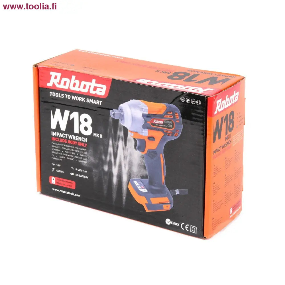 Tehokas akkukäyttöinen mutterinväännin Robota W18 MKII oranssi-musta