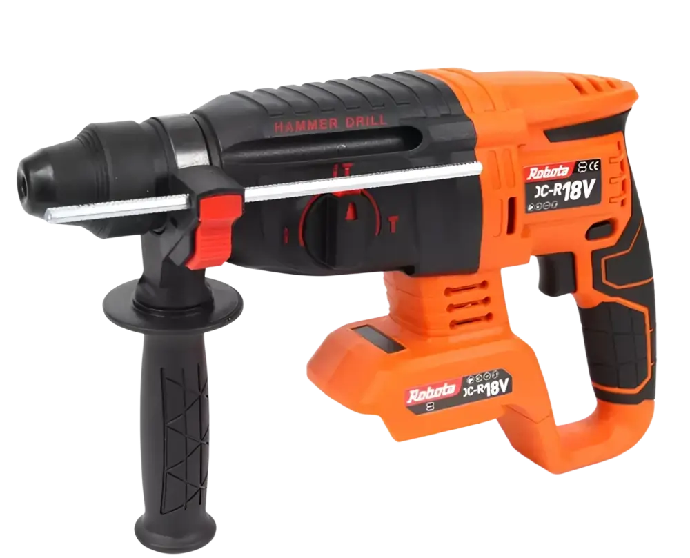 Robota akkuporavasara dc-r 18v runko oranssi ja musta robota xc-r18v vasara porakone teksturoidut kahvat