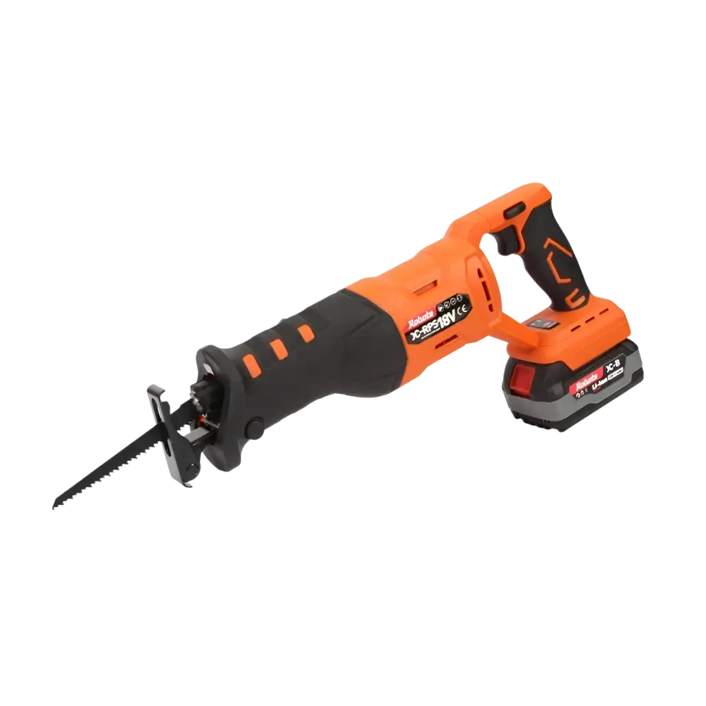 Oranssi ja musta makita robota dc-rps18v akkupuukkosaha irrotettavalla akkupakkauksella runkomalli