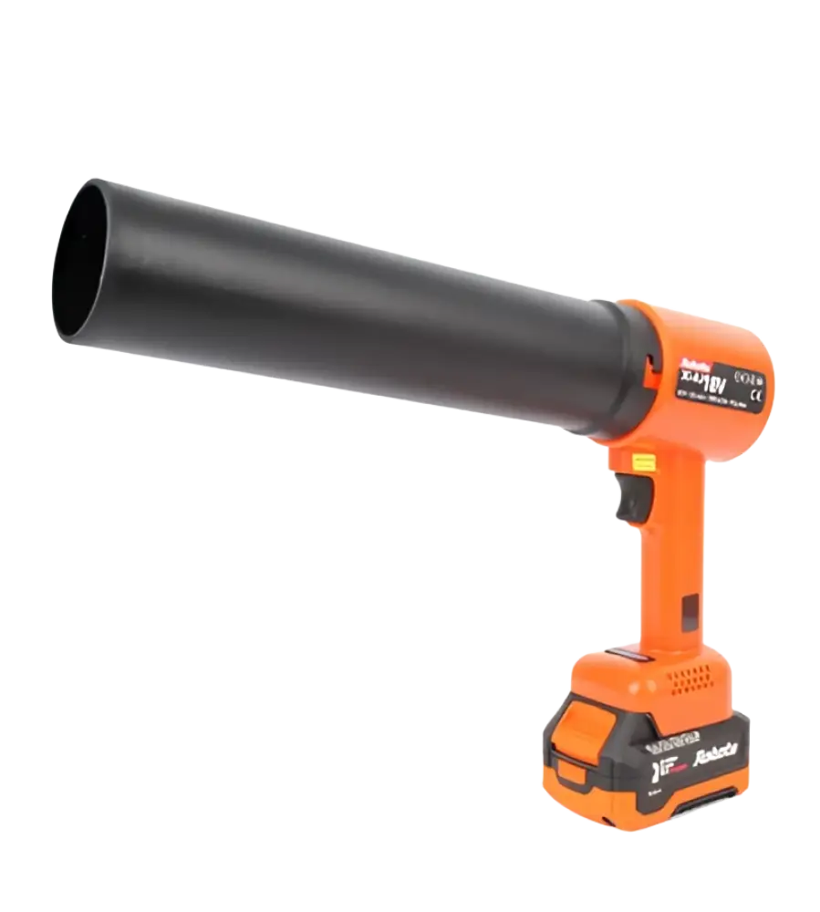 Robota dc-aj18v turbo jet tehopuhallin oranssi ja musta johdoton lehtipuhallin pitkällä sylinterimäisellä suuttimella