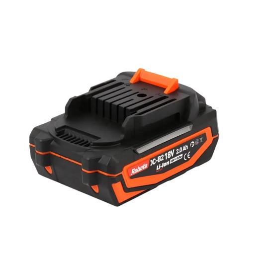 Robota DC-B2 18V 2Ah akku, musta-oranssi JC-B2 18V Li-Ion paristo teksturistilla
