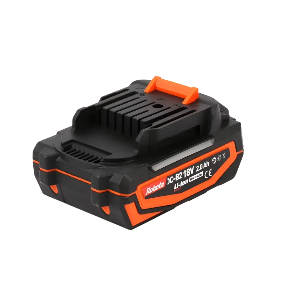 Robota dc-b2 18v 2ah akku musta ja oranssi robotan akkutyökaluille teksturoidulla kahvalla