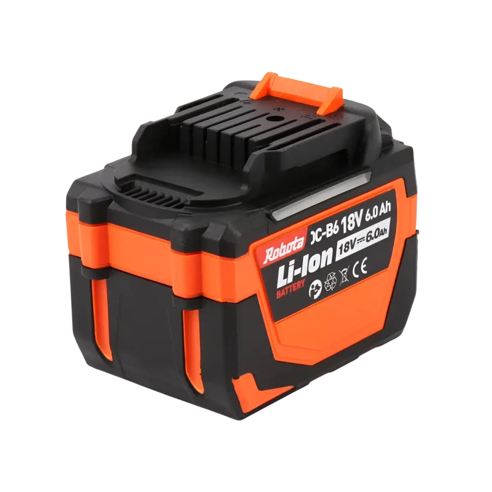 Robota dc-b6 18v 6ah akku musta ja oranssi li-ion akkupakka teksturoidulla kahvalla