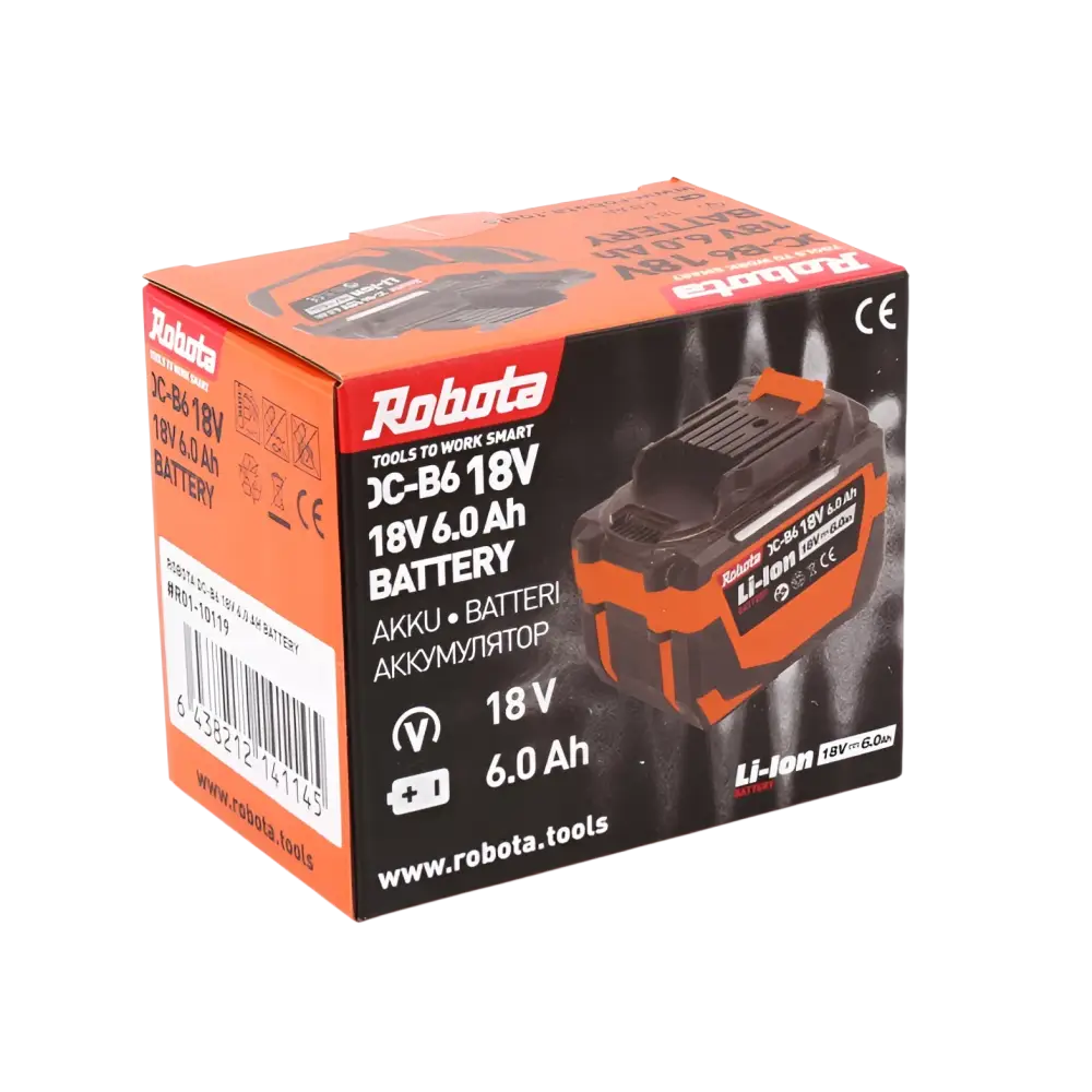 Oranssi ja musta robota dc-b6 18v 6ah akku kestävä teksturoitu muotoilu akku työkaluihin