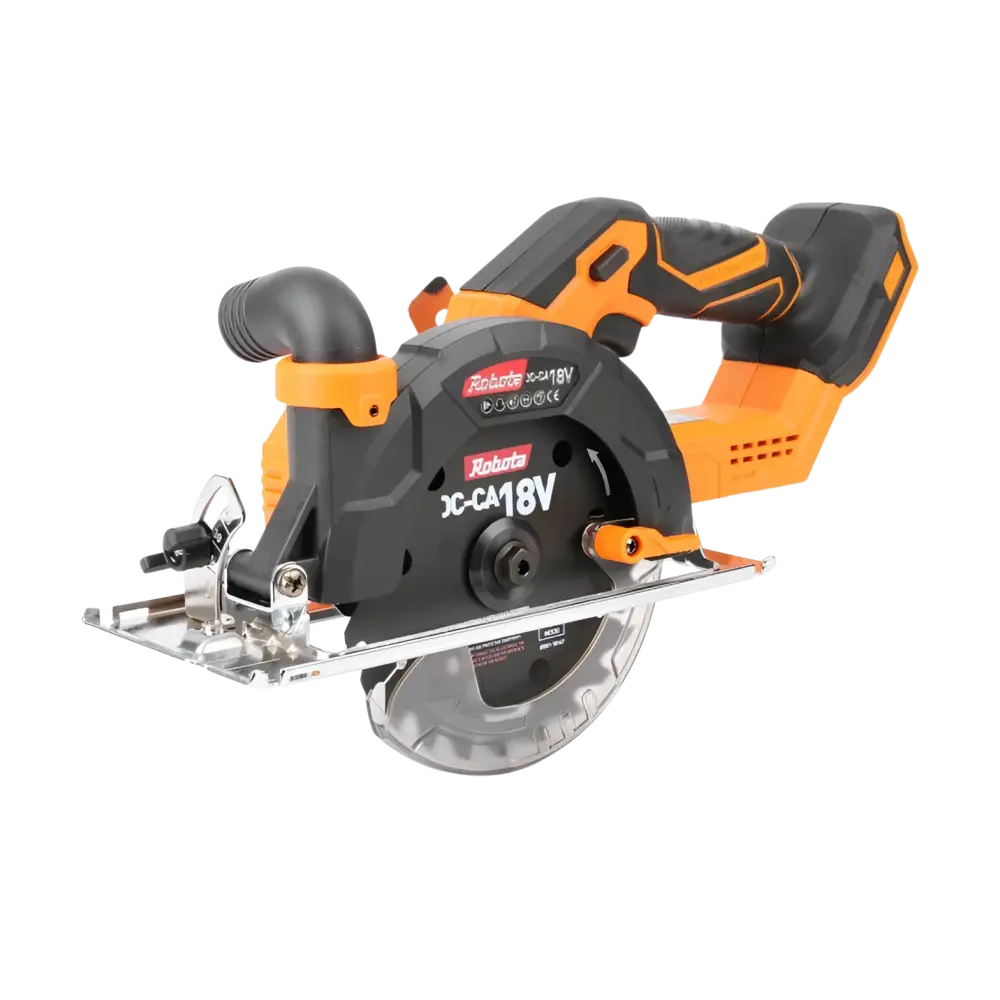 Robota dc-ca18v akkukäsisirkkeli oranssi musta väriltään metallisella teräsuojalla ja ergonomisella kahvalla