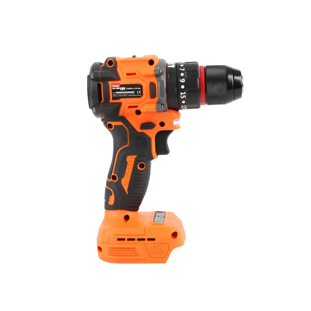 Oranssi ja musta robota dc-cdx18v akkuporakone 10mm runko teksturoidulla kahvalla ja punaisella korostusrengaspiirillä