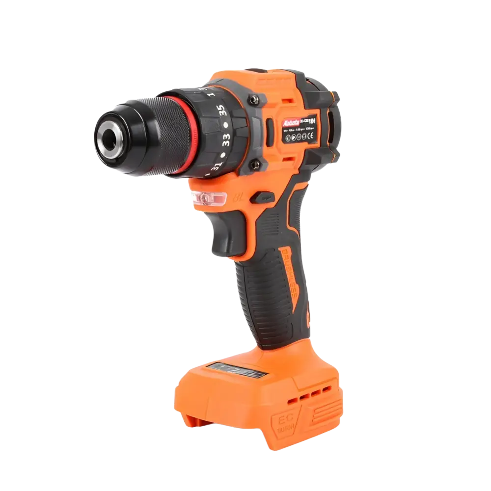 Robota dc-cdx18v akkuporakone 10mm runko oranssi ja musta, teksturoitu kahva ja säädettävä vääntömomentti