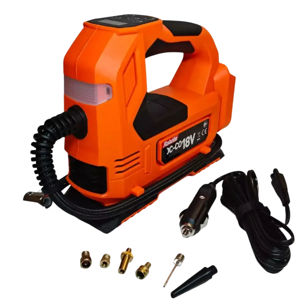 Robota dc-co18v akkukompressori runko oranssi ja musta robotan akkukäyttöinen ilmapumppu lisäosilla