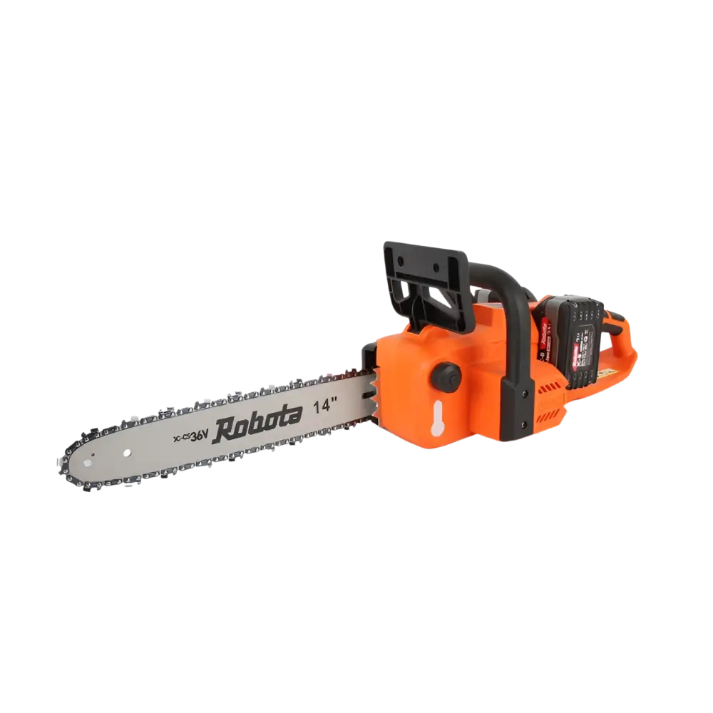 Robota dc-cs36v akkuketjusaha 36v 14 tuuma oranssi musta runko ja hopea ketjupalkki makita lxt kilpailija