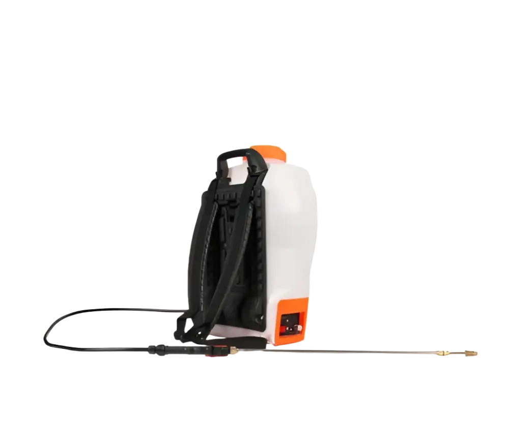 Valkoinen ja oranssi robota dc-cs6 18v akkupaineruisku 16l mustilla remmeillä ja 16 litran säiliöllä