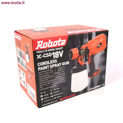 Robota DC-CSG18V akkukäyttöinen maaliruisku 0.8l 18V oranssi-musta pakkauksessa suurempien kohteiden maalaamiseen