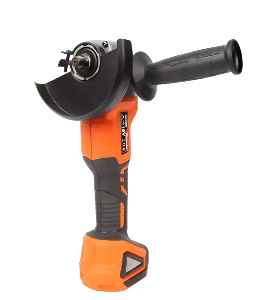 Orange ja musta robota dc-g 18v akkukulmahiomakone 125mm runko suojakilvellä varustettuna