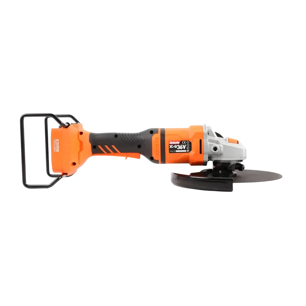Robota dc-g36v akkukulmahiomakone 230mm oranssi ja musta johdoton kulmahiomakone hopeanvärisellä päällä