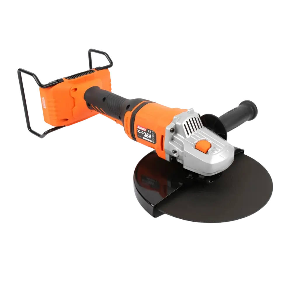 Robota dc-g36v akkukulmahiomakone 230mm oranssi ja musta johdoton kulmahiomakone hopeisella kotelolla