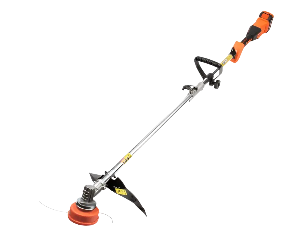 Robota dc-gc18v akku kevytraivaussaha oranssi musta akkutrimmeri kolmella erilaisella vaihtopäällä metallisella varrella ja säädettävällä kahvalla