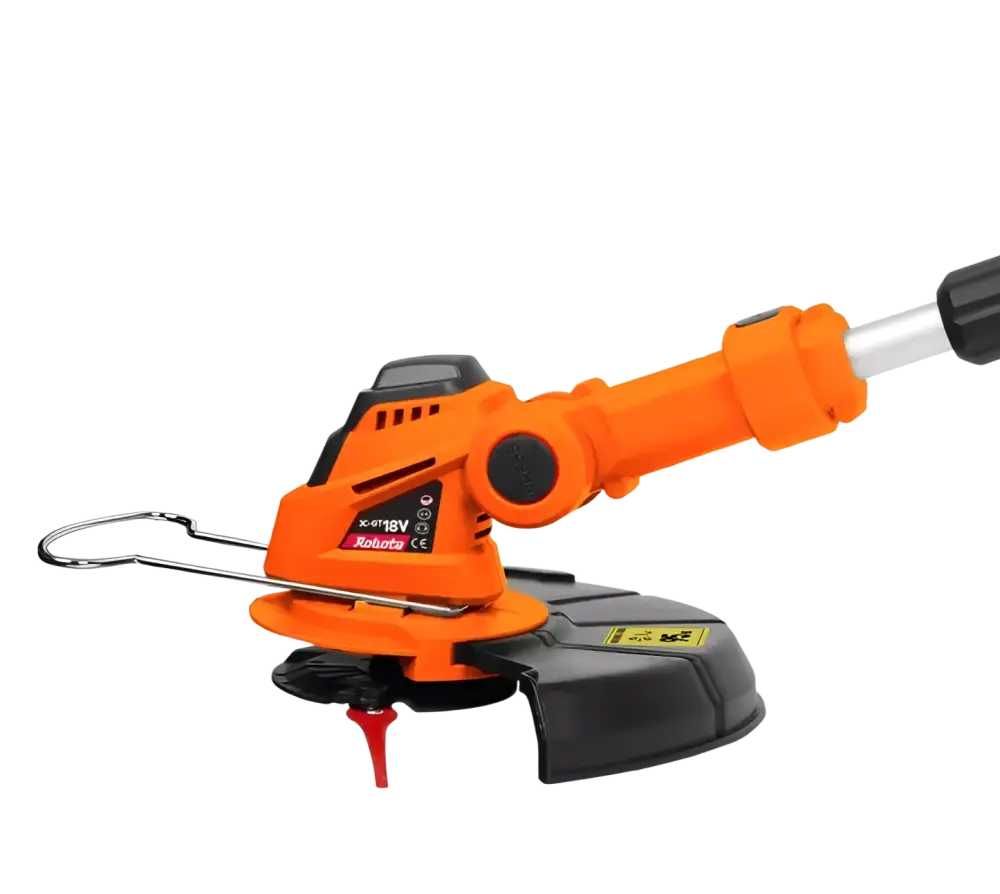 Robota dc-gt18v oranssi musta kevyt akkutrimmeri helppoa siistiä talon nurkat ergonomisella muotoilulla