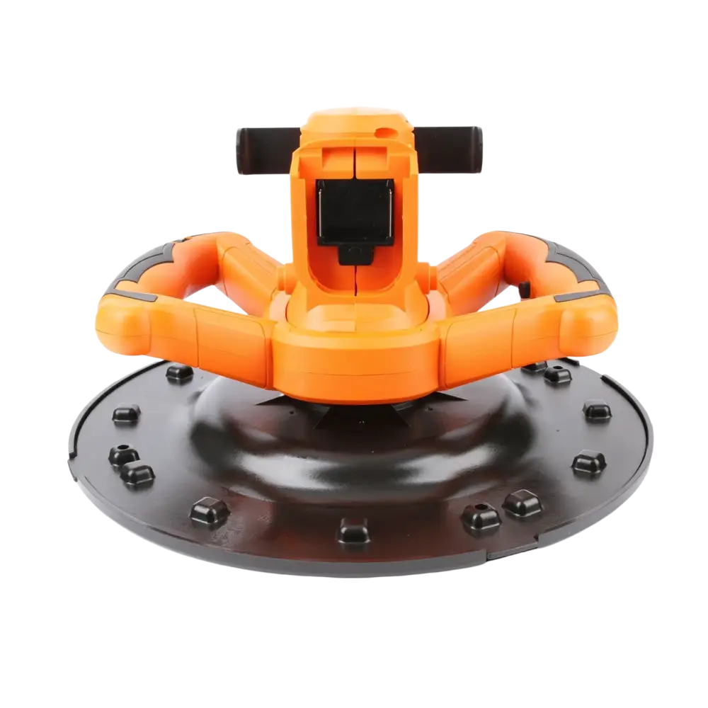 Oranssi ja musta muovinen robota dc-hb18v akkukäyttöinen betonihierrin artikuloiduilla nivelillä ja pyöreällä hierrinlevyn halkaisija alustalla