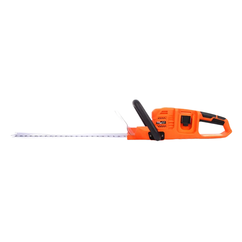 Robota dc-ht36v akkupensasleikkuri 36v runko on oranssi ja musta sähköinen pensasleikuri pitkällä hopeisella terällä