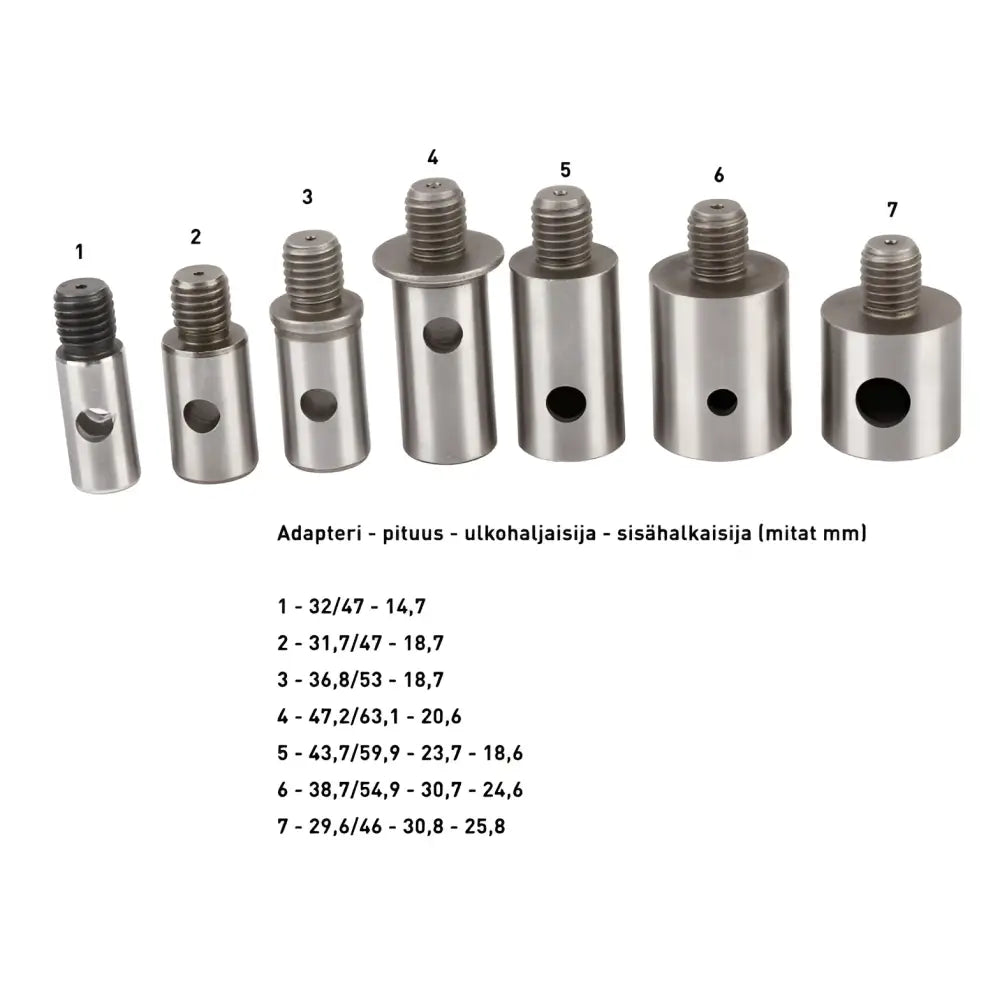 Setti seitsemästä metallisesta sylinterimäisestä adapterista robota dc-iq36v sähköväännintä jääkairaan varten tehdä kairaamisesta nopeaa