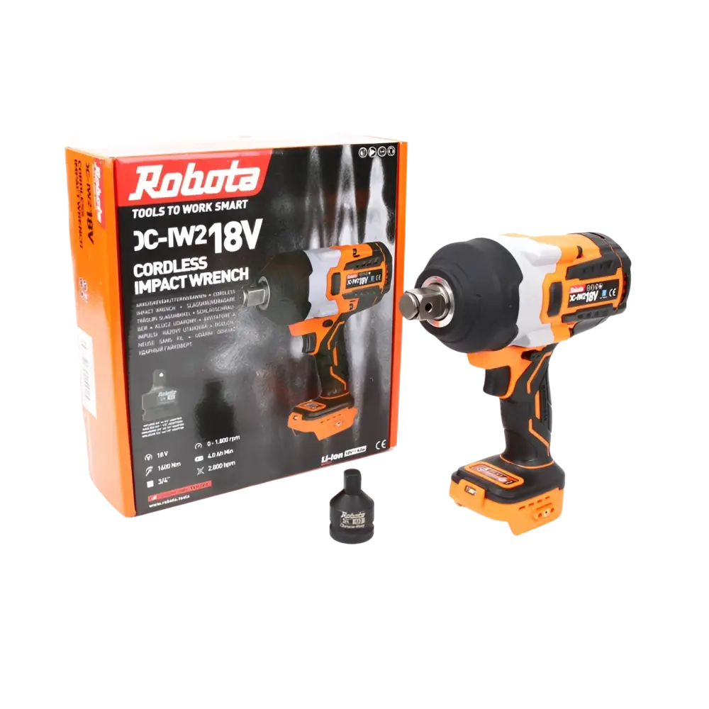 Robota dc-iw218v oranssi ja musta iskevä akkumutterinväännin ergonomisella muotoilulla 3 4 tuumaa