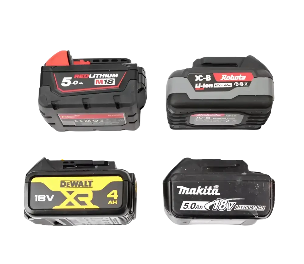 Robota dc-l2+18v akkukäyttöinen 100w led työvalo ja neljä erilaista 18v litiumioni akkua makita dewalt ryobi
