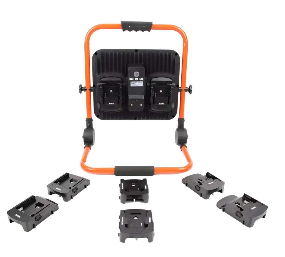 Robota dc-l2+18v akkukäyttöinen 100w led työvalo oransseilla kehyksillä ja useilla kiinnikkeillä tarjoaa ammattilaisille tehokkaan työvalon
