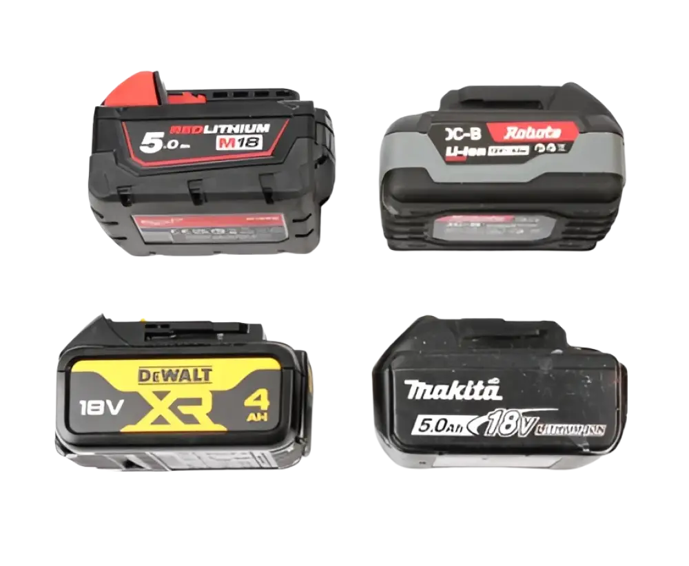Neljä akkutyökalun akkua eri merkeiltä kuten makita ja dewalt robota 70w led tehokas akkukäyttöinen työvalo varten