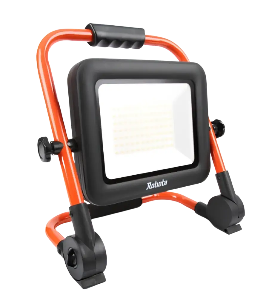 Robota dc-l218v tehokas akkukäyttöinen 70w led työvalo oranssi ja musta kannettava runko säädettävillä jaloilla