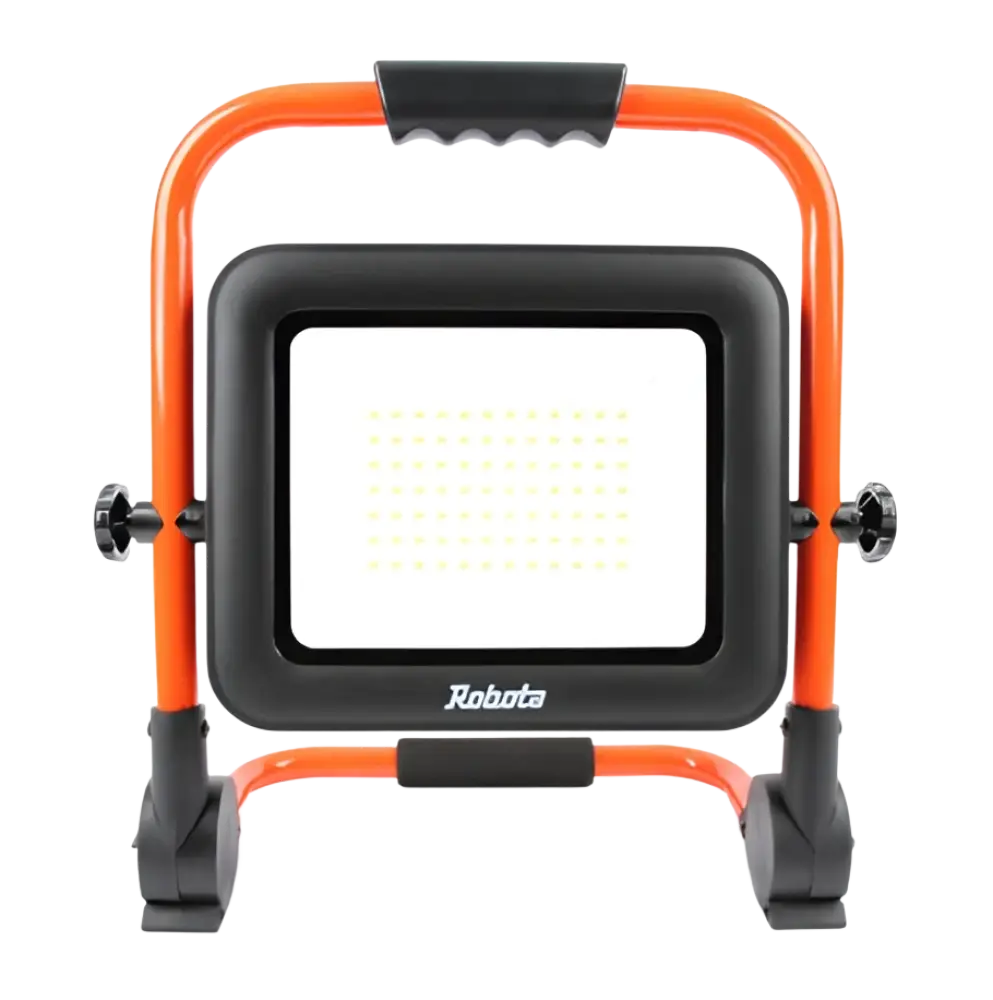 Oranssi ja musta robota 70w led akkukäyttöinen tehokas työvalo säädettävillä jaloilla ja tukevalla rungolla