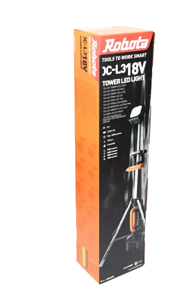 Robota dc-l318v led torni valo 120 ledillä oranssi musta laatikko kokoontaittuva työvalo yhteensopiva useimpien akkujen