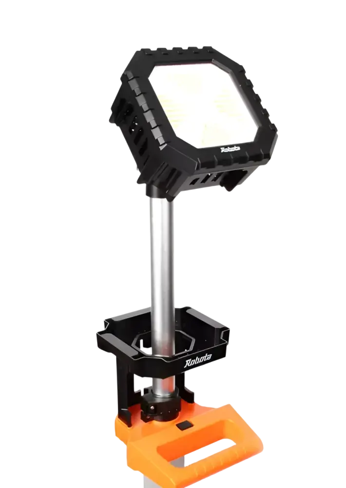 Mustavärinen ja oranssi robota dc-l318v led torni valo 120 ledillä, kokoontaittuva työvalo, yhteensopiva useimpien akkujen
