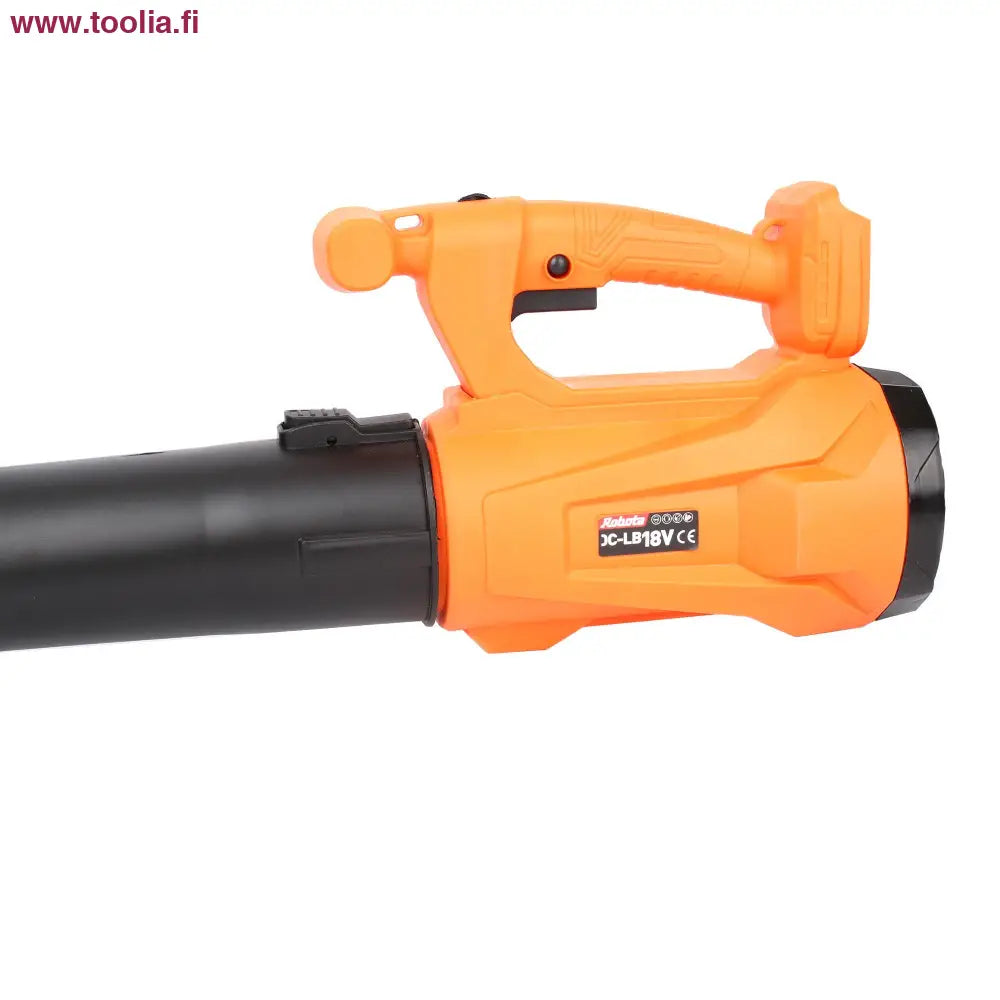 Oranssi-musta Robota DC-LB18V akkulehtipuhallin säädettävällä teholla ja teksturoidulla kahvalla