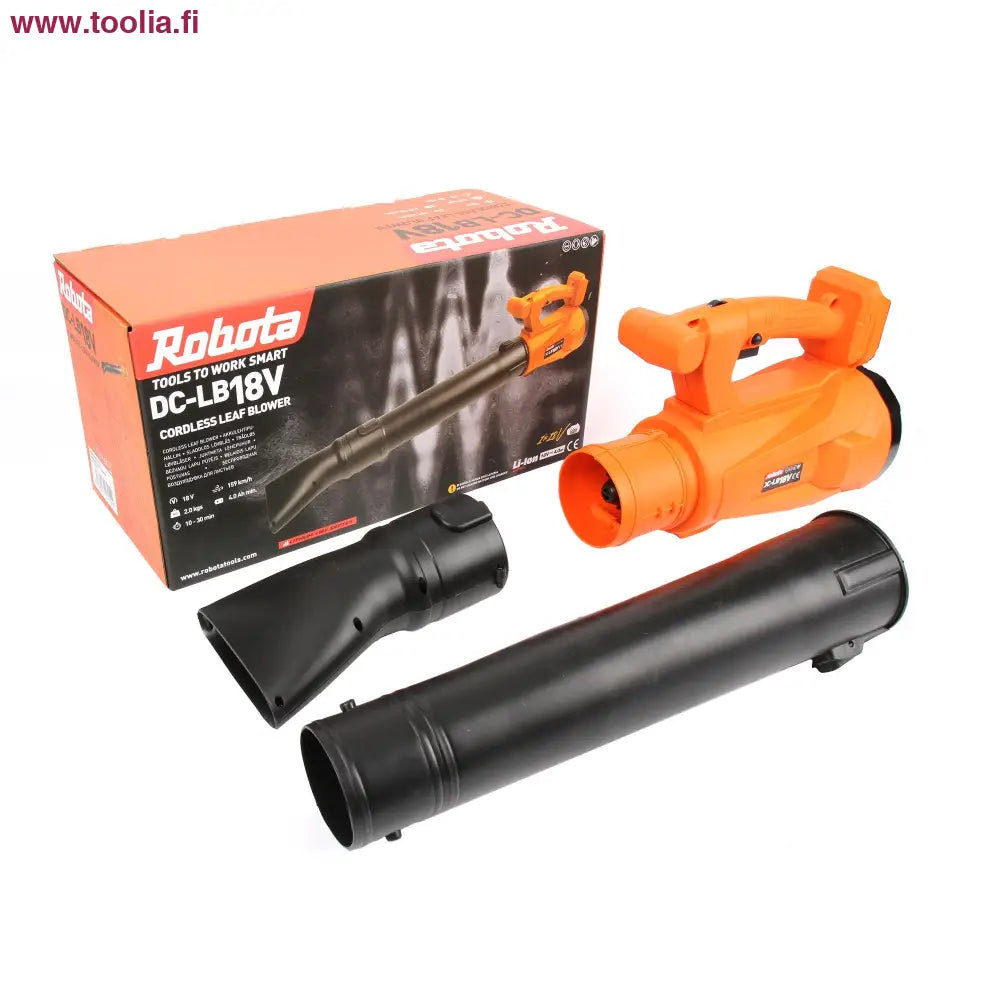 Kirkas oranssi Robota DC-LB18V akkulehtipuhallin säädettävällä teholla ja maksimi ilmamäärällä
