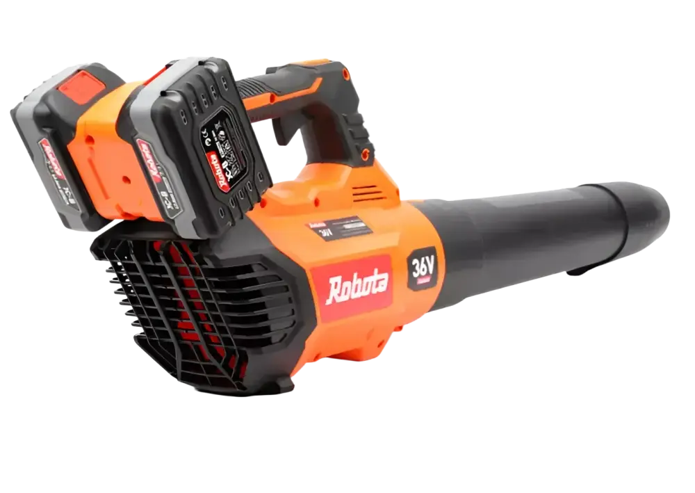 Robota dc-lb36v akkulehtipuhallin 36v runko oranssi ja musta teksturoitu kahva ergonomisella otteella