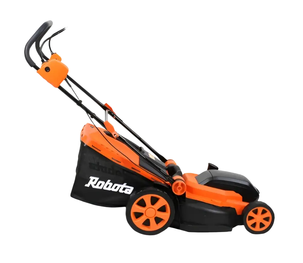 Robota dc-lm36v akkuruohonleikkuri runko oranssi ja musta akulla toimiva ruohonleikkuri modernilla suunnittelulla